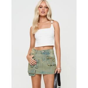 Princess Polly Infinite Love Blue Washed Denim Jean Cargo Mini Skirt Size 4